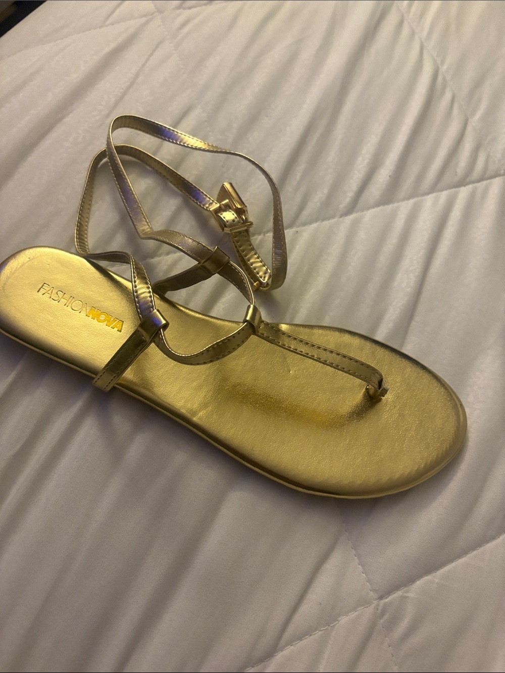 Fashion Nova Metallic Gold Strappy Flat Sandals